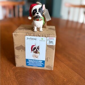 Jim Shore Black and White Dog with Santa Hat Figurine